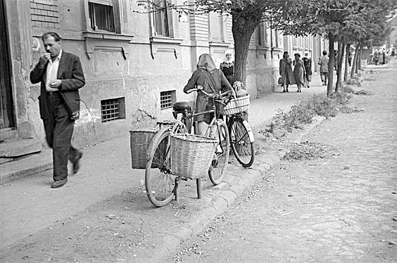 1952.09. A heti piacokra bejtt htikosarasok biciklije.